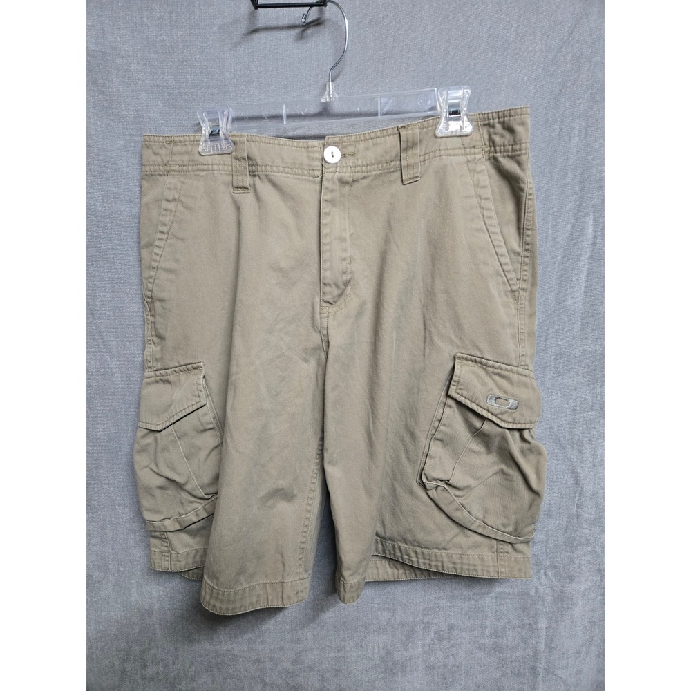 Oakley Mens Khaki Tan Cotton Twill Cargo Shorts Size 33 Utility Casual Outdoor